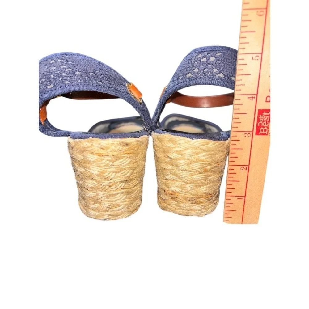 Lauren Ralph Lauren Wedge Espadrille Sandal Women Navy Lace Peep Toe 10 jute 3.5